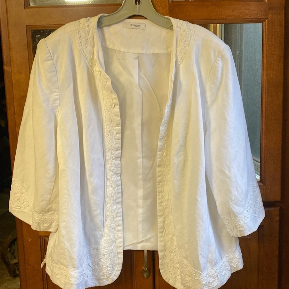 Linen Size 14/16W Drapefront Cardigan with Lace Detail Summer Fall Quiet Luxury